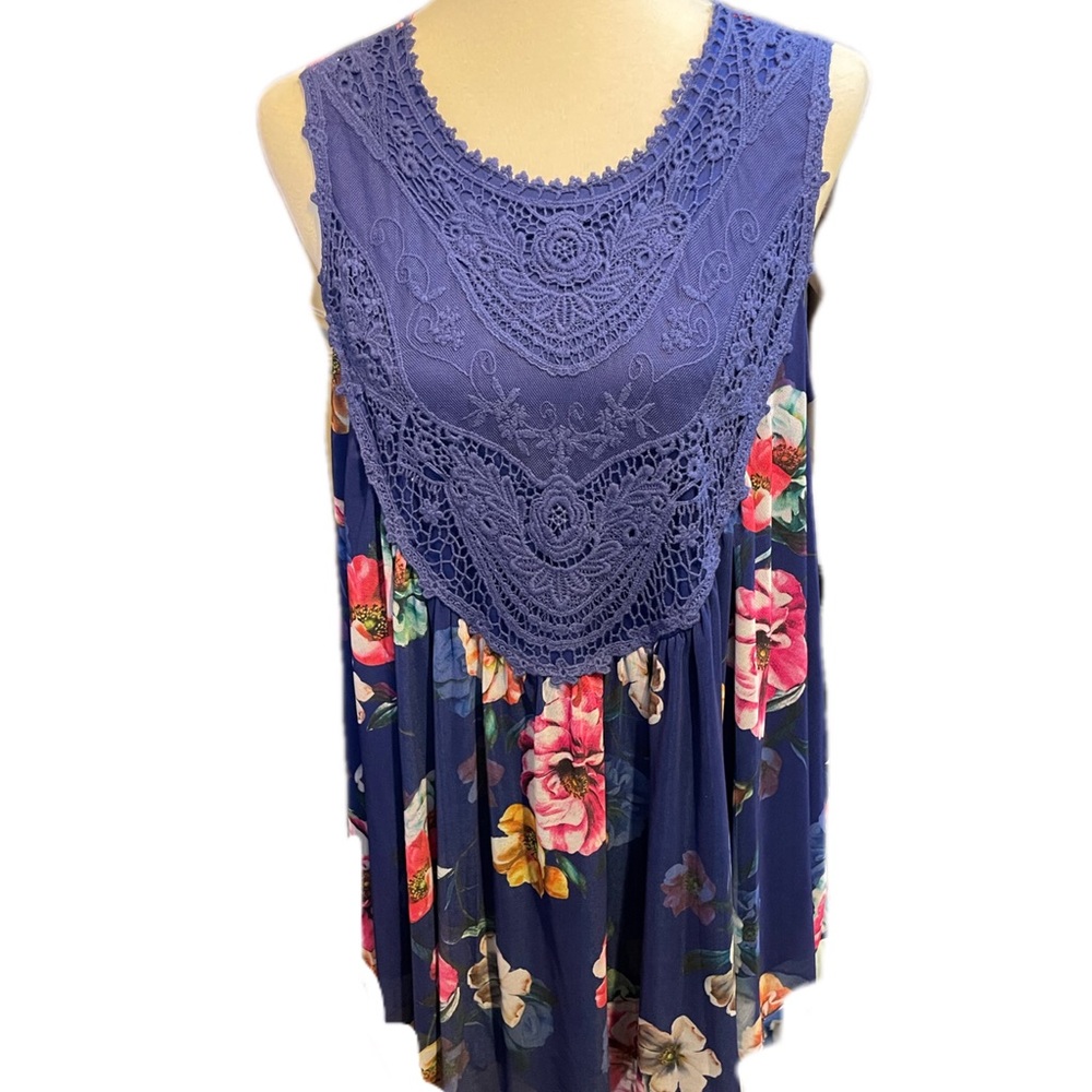 2X C EST 1946 SLEEVELESS FLORAL LACE EMBROIDERY FLOWY TUNIC BLOUSE